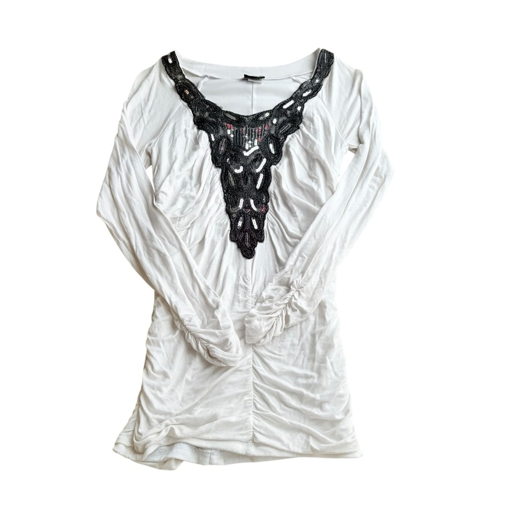Daytrip Ivory Tunic with Charcoal Lace Detail